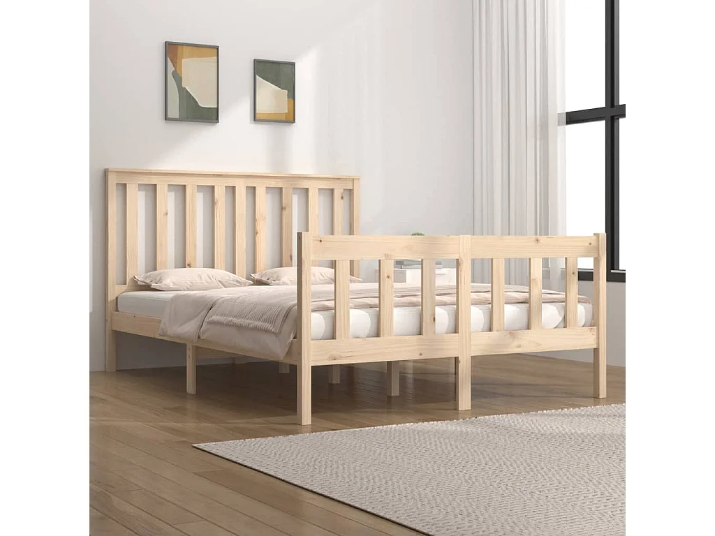 Lit-135x190 cm bois de pin massif double EGGB92329