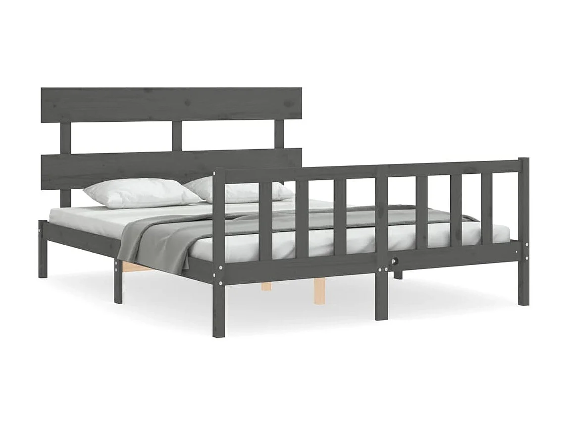 Lit-150x200 cm avec tête de lit gris King Size bois massif EGGB41246
