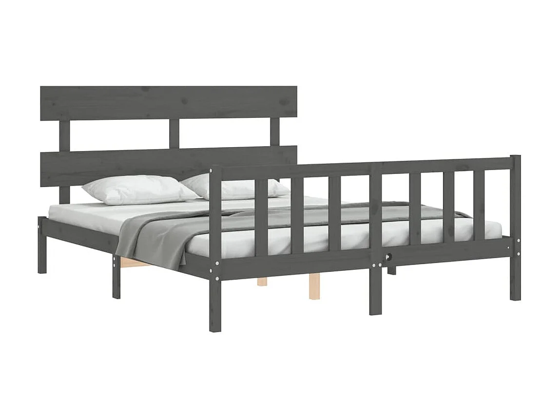 Lit-150x200 cm avec tête de lit gris King Size bois massif EGGB41246