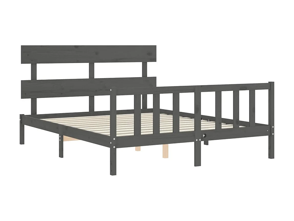 Lit-150x200 cm avec tête de lit gris King Size bois massif EGGB41246