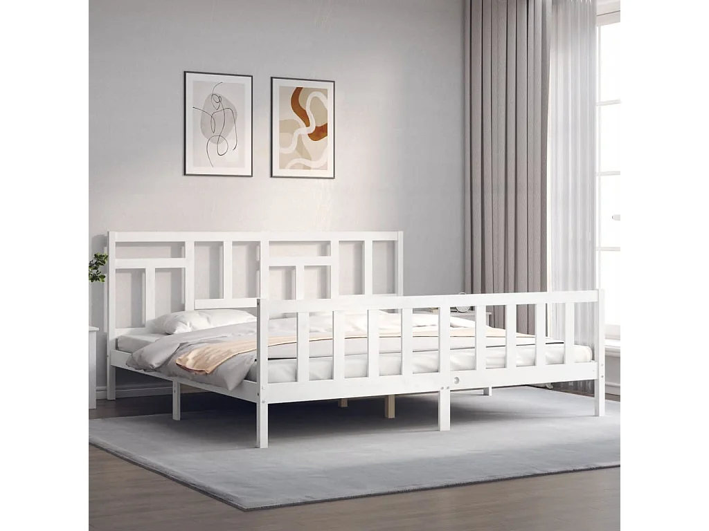 Cama 200x200 cm con cabecero madera maciza blanco ES70926