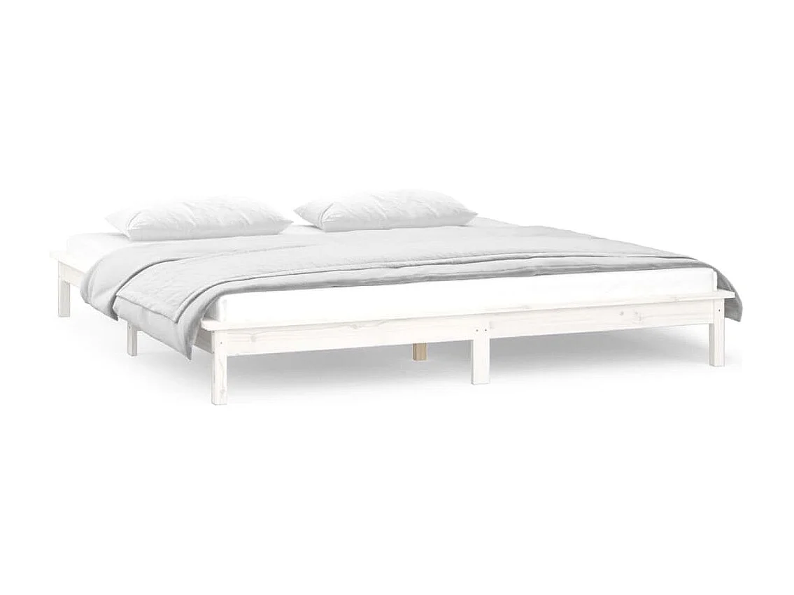 Lit-180x200 cm à LED blanc Super King bois massif EGGB20527