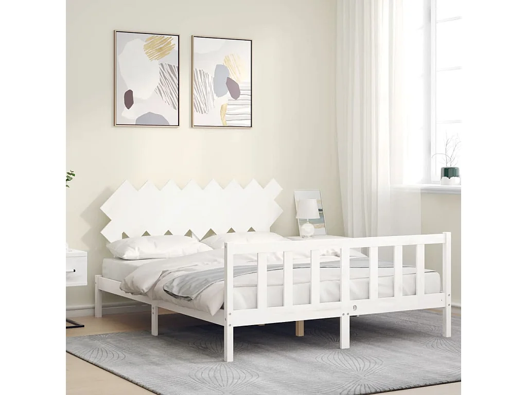 Lit-160x200 cm avec tête de lit blanc bois massif EGGB85808