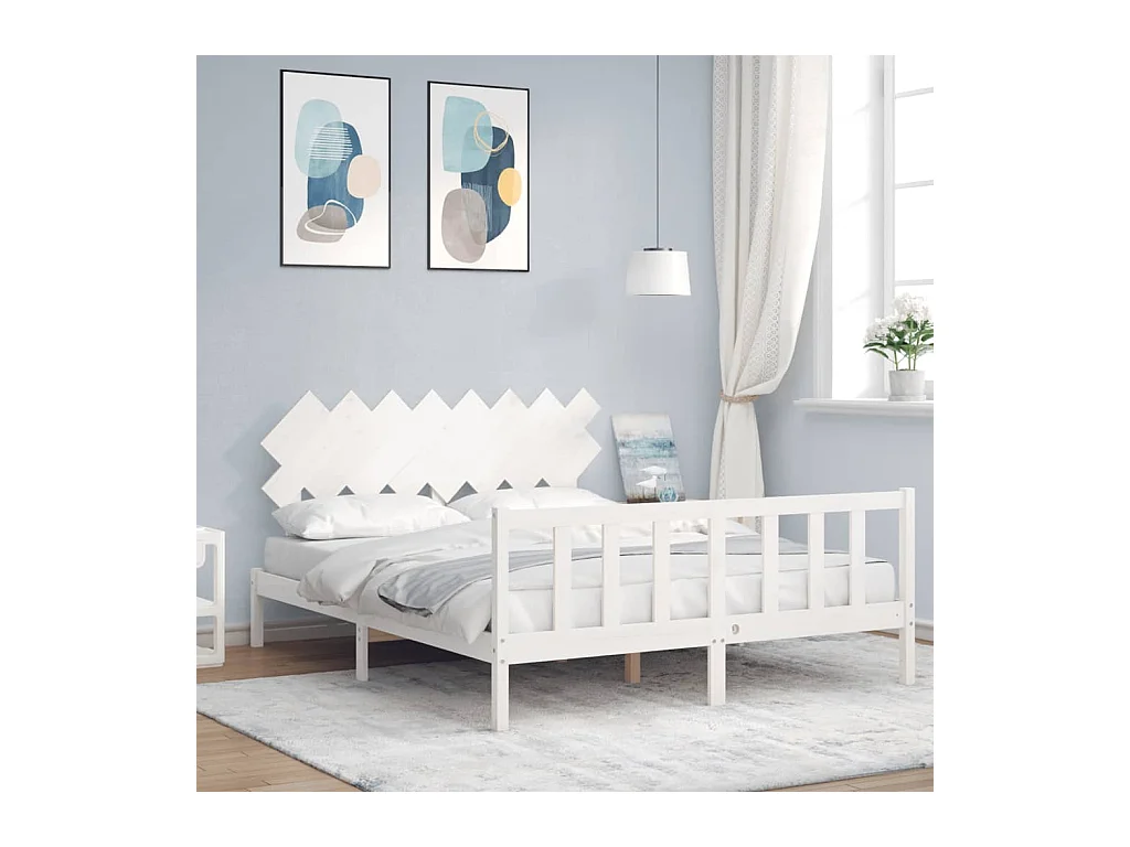 Lit-160x200 cm avec tête de lit blanc bois massif EGGB85808