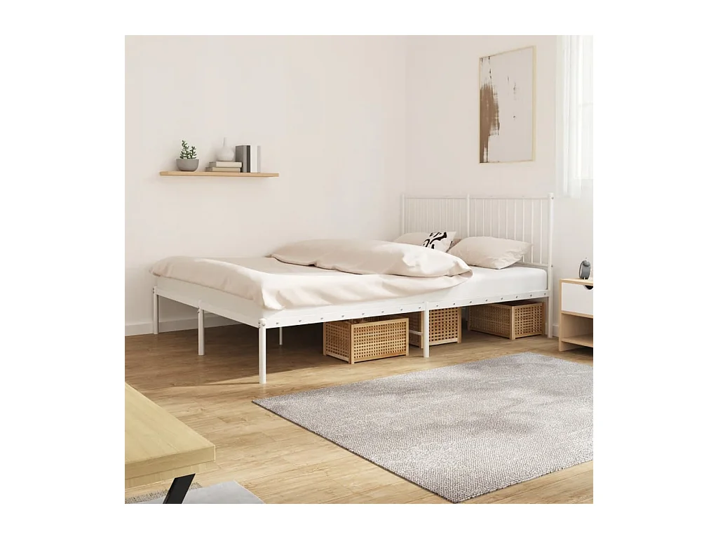 Lit-160x200 cm métal avec tête de lit blanc EGGB72245