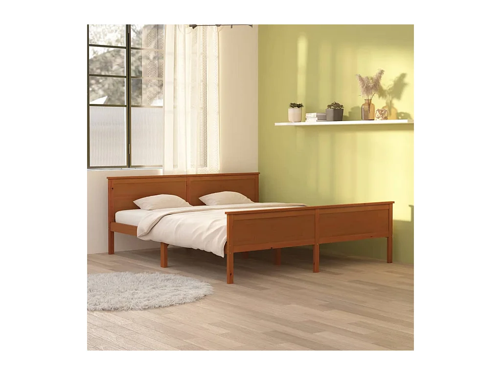 Lit-180x200 cm Marron miel Bois de pin massif EGGB83509