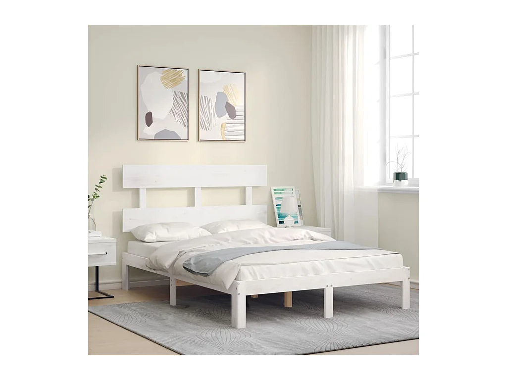Lit-120x200 cm avec tête de lit blanc bois massif EGGB23163
