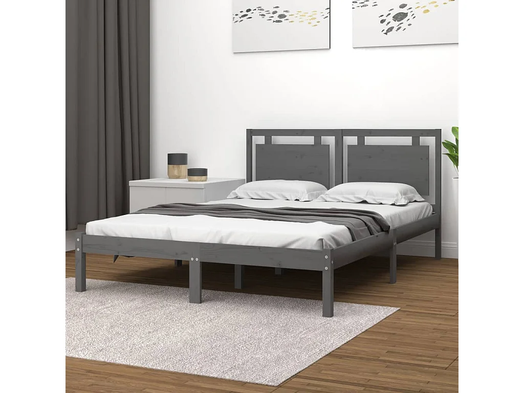 Lit-200x200 cm Gris Bois massif EGGB12379