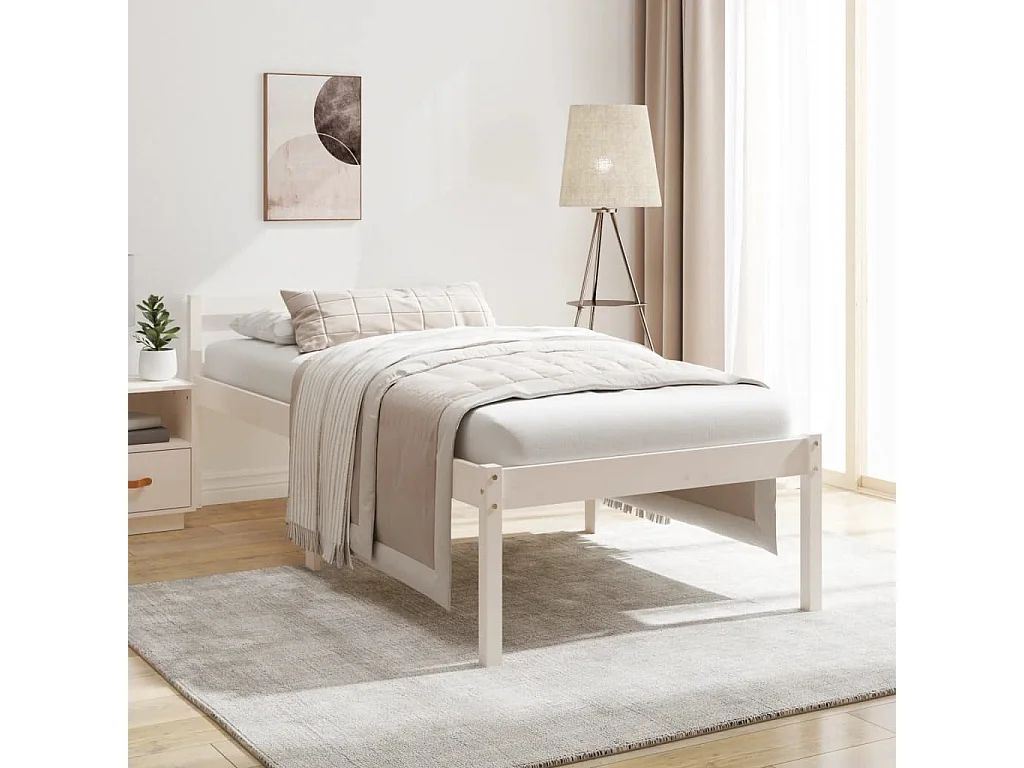 Lit-90x200 cm pour personne âgée blanc bois de pin massif EGGB88197