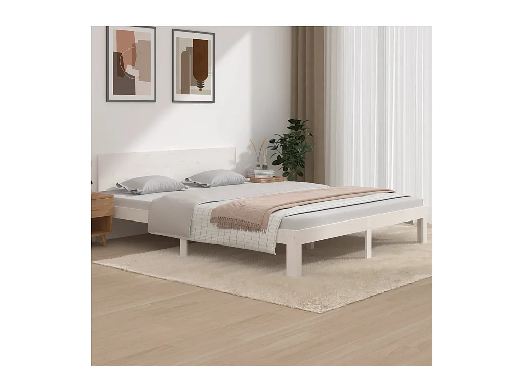 Lit-160x200 cm Blanc Bois de pin massif EGGB65414