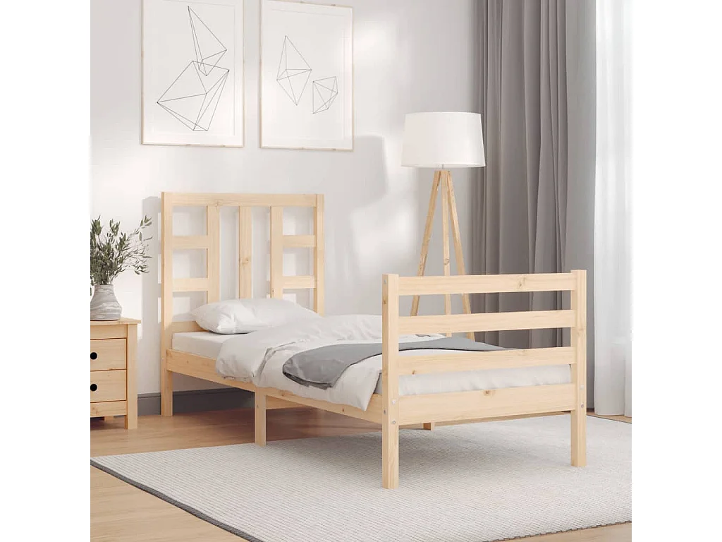 Cama 75x190 cm individual con cabecero madera maciza ES46470