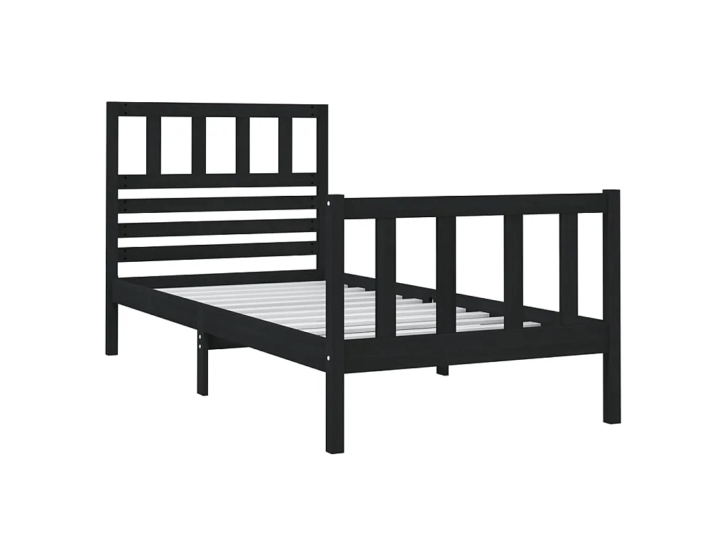 Cama 75x190 cm madera maciza individual negro ES63870