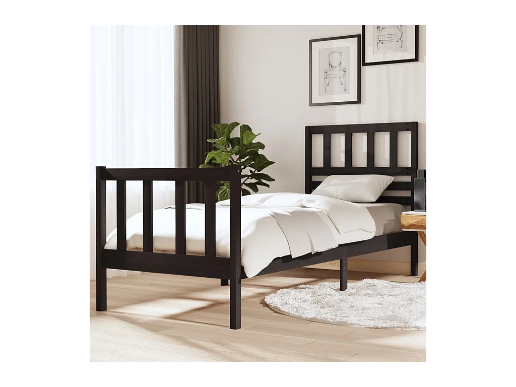 Lit-75x190 cm Noir Bois massif Petit simple EGGB49198