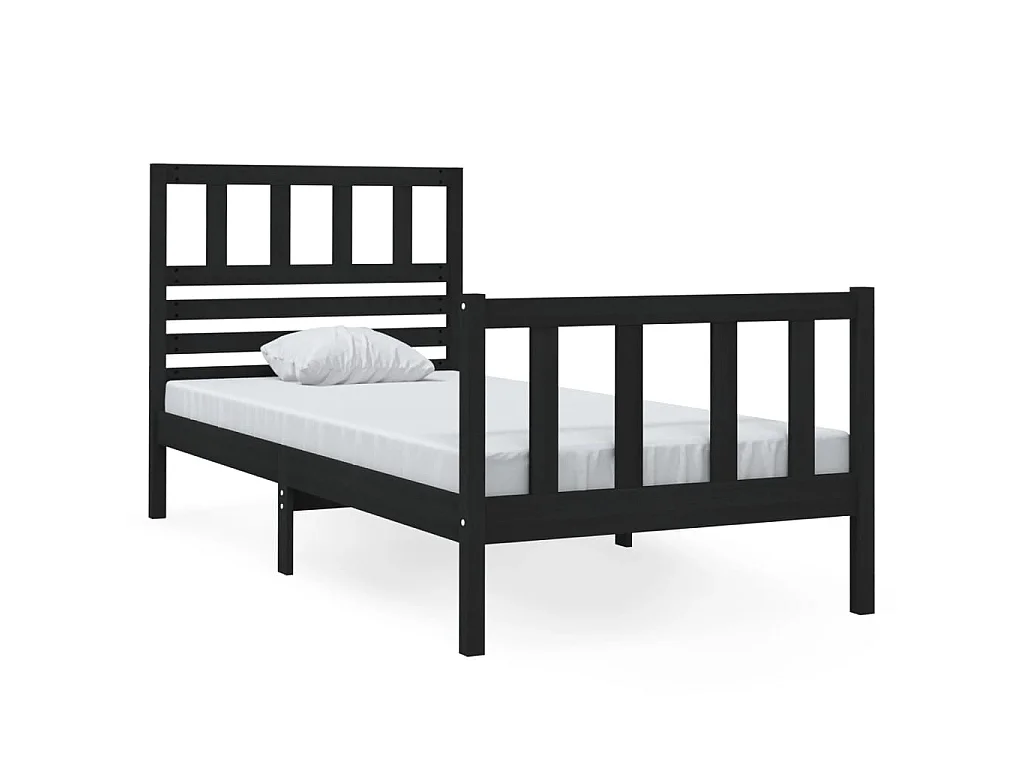 Lit-75x190 cm Noir Bois massif Petit simple EGGB49198