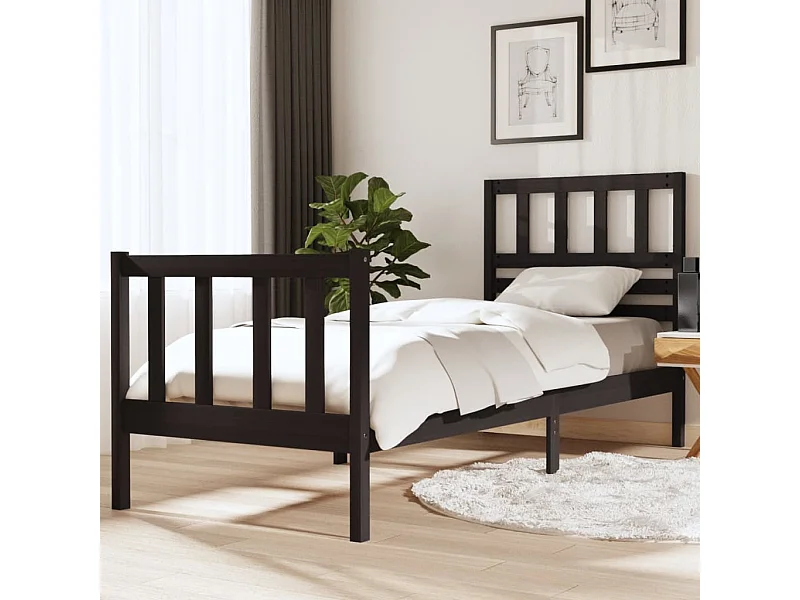 Lit-75x190 cm Noir Bois massif Petit simple EGGB49198