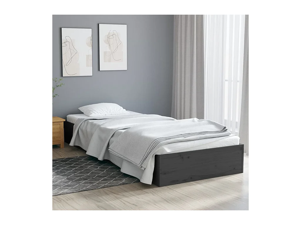 Lit-75x190 cm Gris Bois massif Petit simple EGGB73632