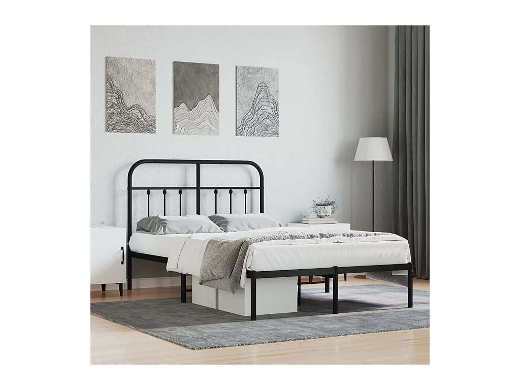 Lit-120x190 cm métal avec tête de lit noir EGGB97088