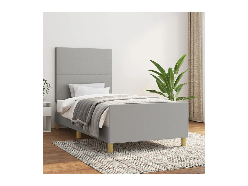 Lit-100x200 cm avec tête de lit Gris clair Tissu EGGB47277