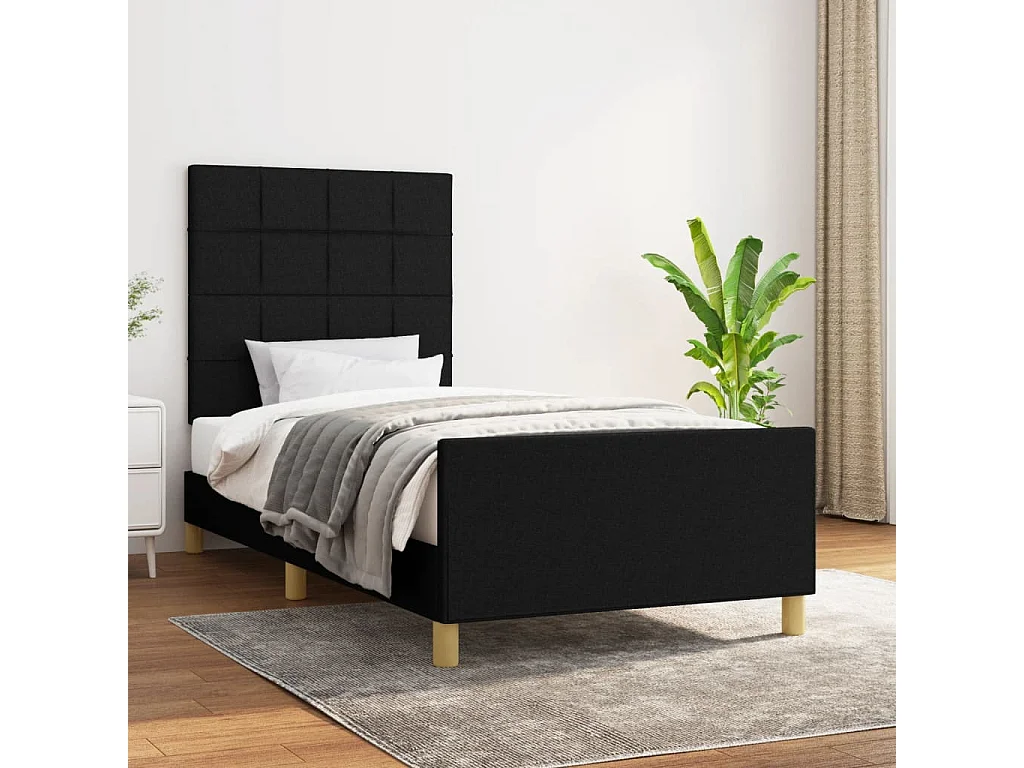 Cama 100x200 cm con cabecero de tela negro ES65373