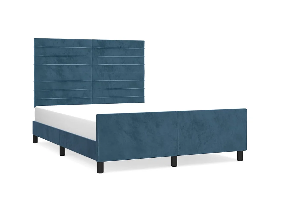 Lit-140x200 cm avec tête de lit Bleu foncé Velours EGGB58475