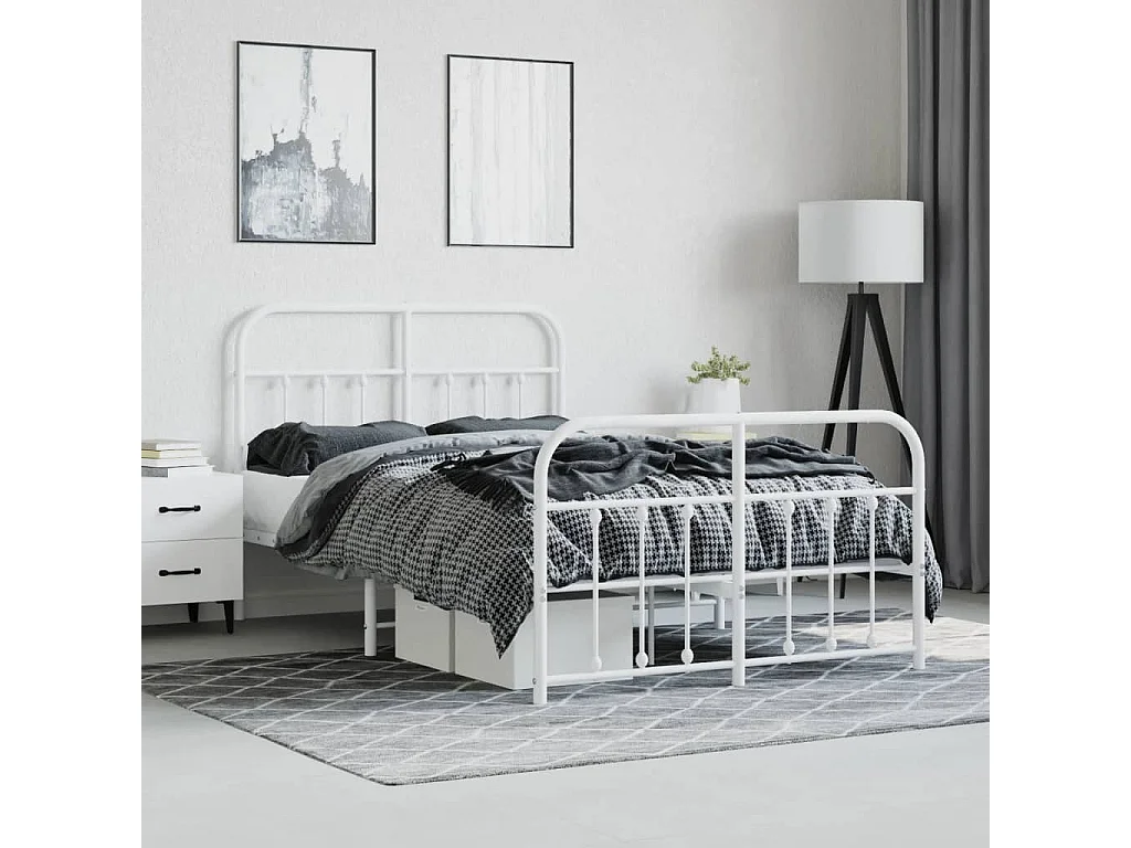 Cama com cabeceira e pés 120x190 cm metal branco PT485013