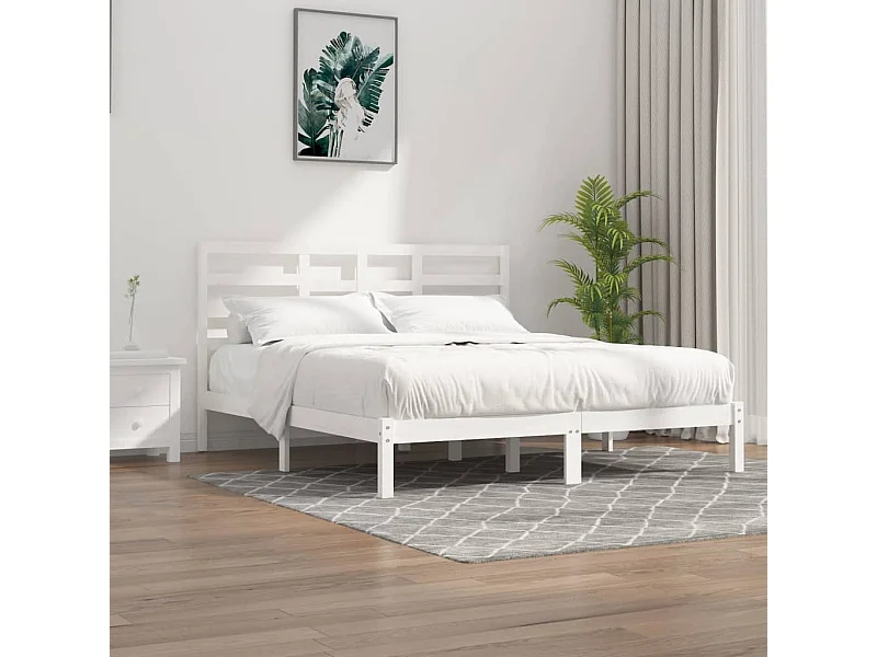 Cama 200x200 cm madeira maciça branco PT239716
