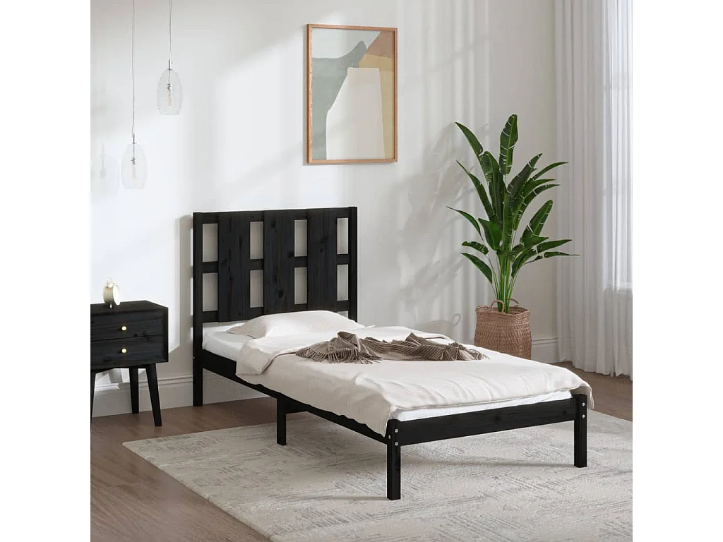 Cama pequena solteiro 75x190 cm madeira maciça preto PT182261