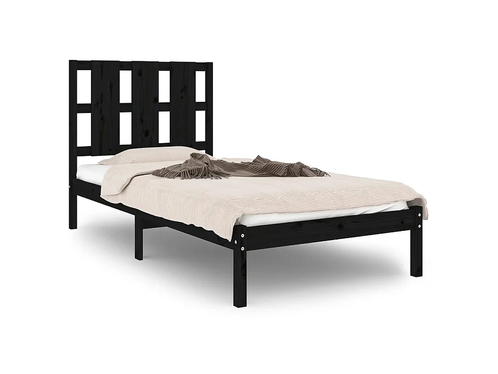 Cama pequena solteiro 75x190 cm madeira maciça preto PT182261