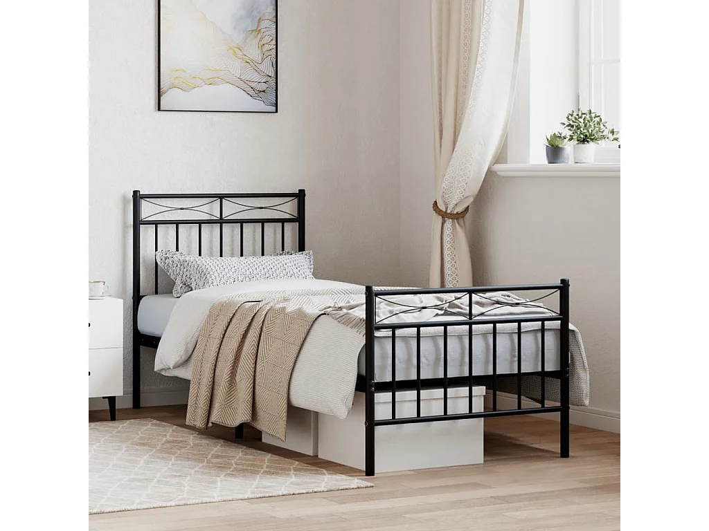 Cama com cabeceira e pés 75x190 cm metal preto PT910519