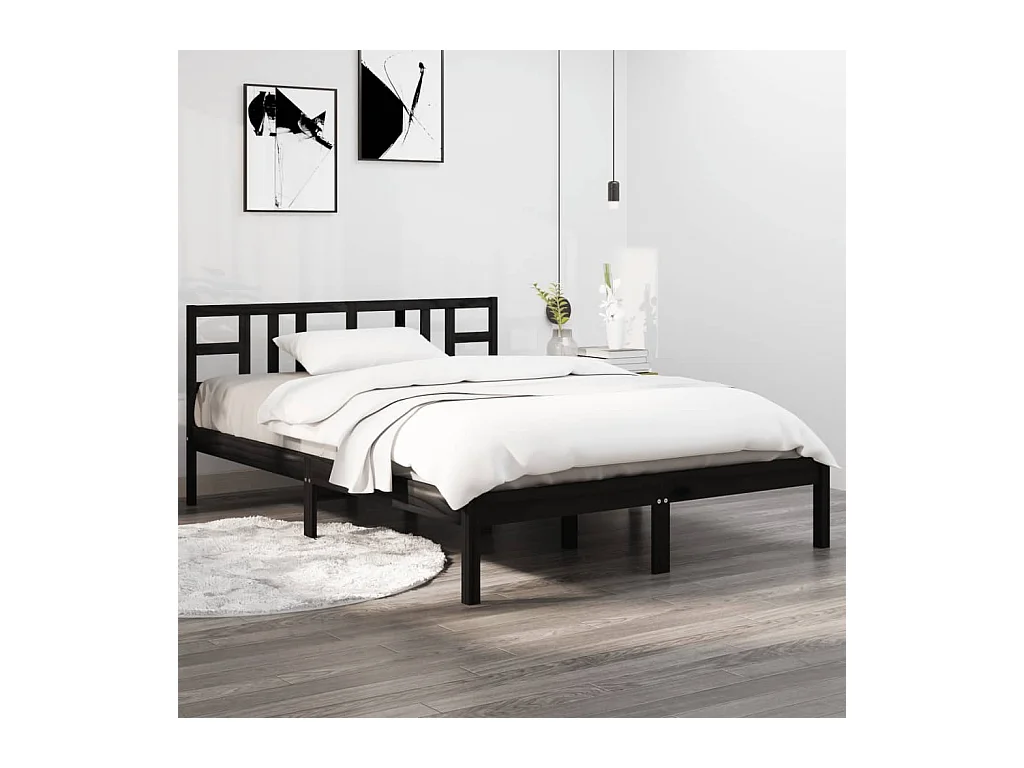 Lit-140x190 cm Noir Bois massif EGGB86013