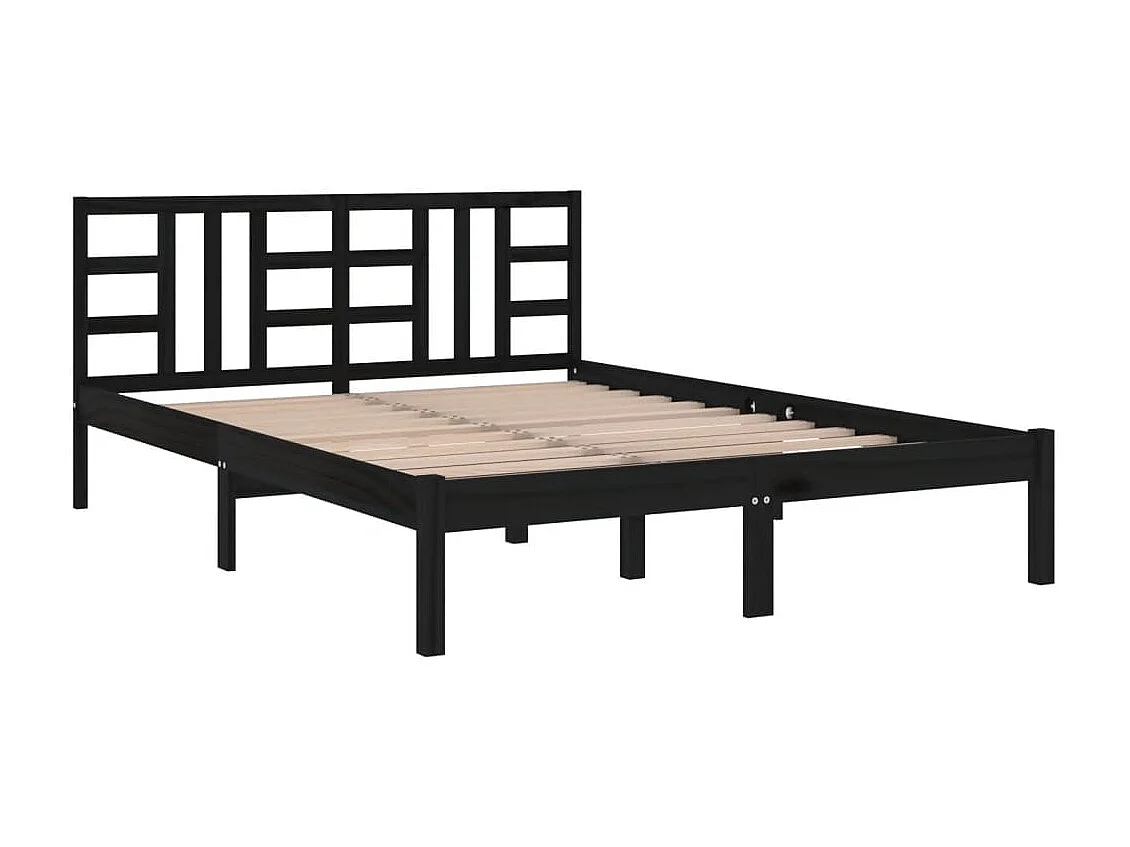 Cama 140x190 cm madeira maciça preto PT971106