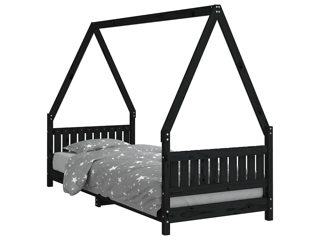 Cama infantil 80x200 cm pinho maciço preto PT131045