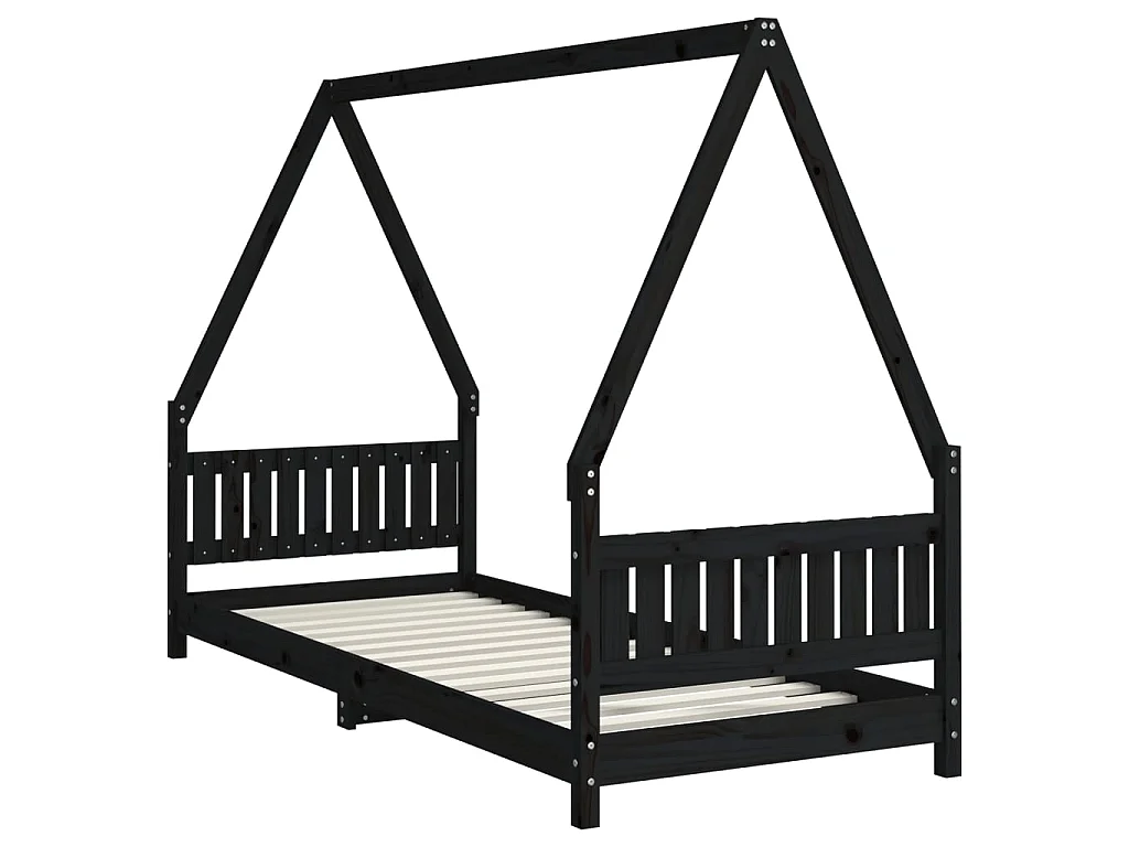 Cama infantil 80x200 cm pinho maciço preto PT131045