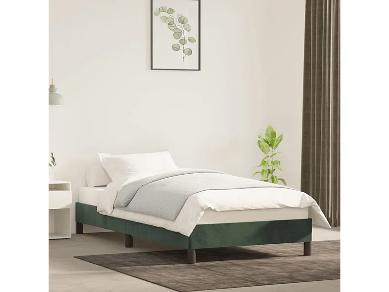 Cama 90x200 cm de terciopelo verde ES53998