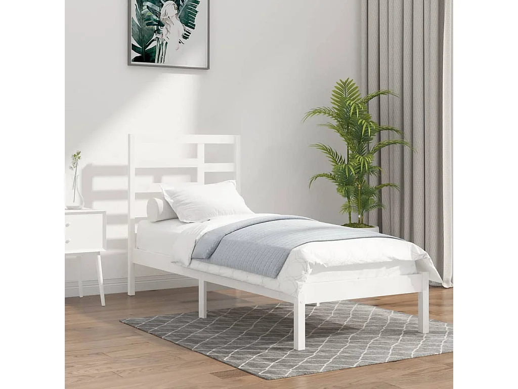 Cama 90x200 cm madera maciza de pino blanca ES50129