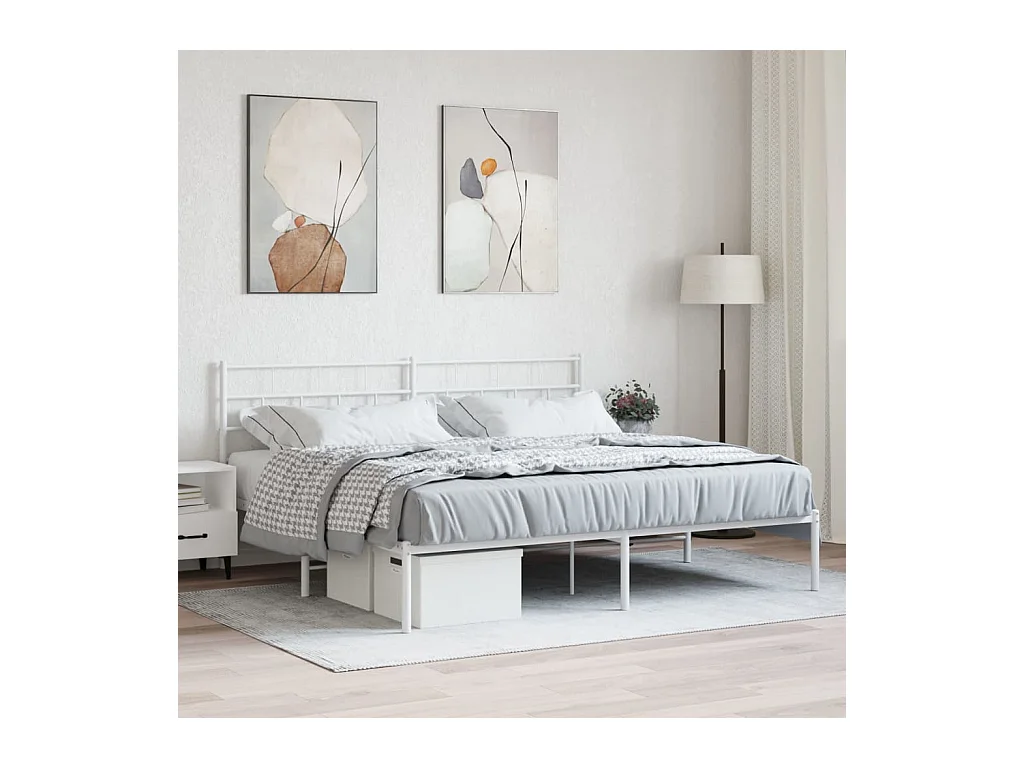Lit-180x200 cm métal avec tête de lit blanc EGGB98413
