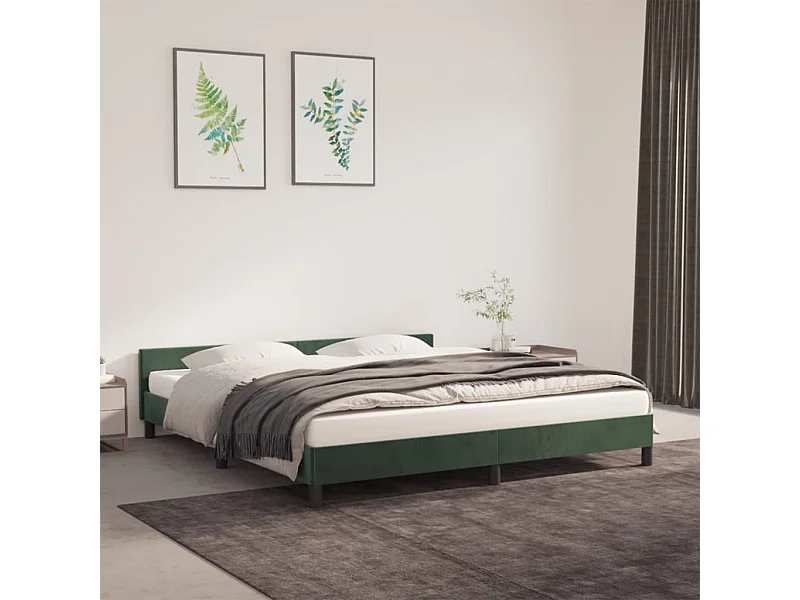 Cama 160x200 cm con cabecero terciopelo verde oscuro ES65719