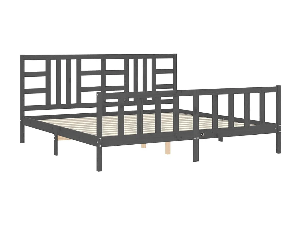 Lit-200x200 cm avec tête de lit gris bois massif EGGB94327