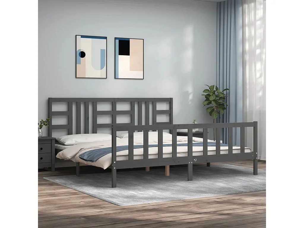 Lit-200x200 cm avec tête de lit gris bois massif EGGB94327