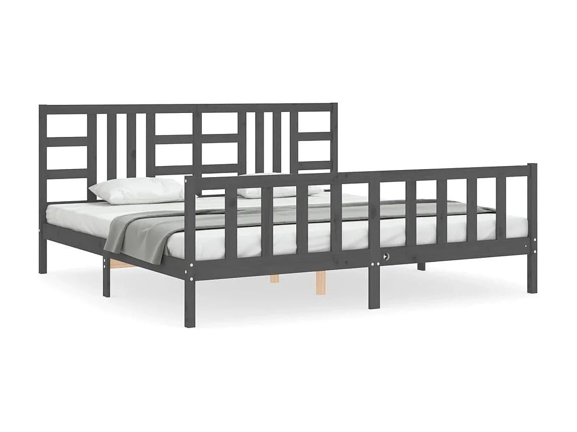 Lit-200x200 cm avec tête de lit gris bois massif EGGB94327