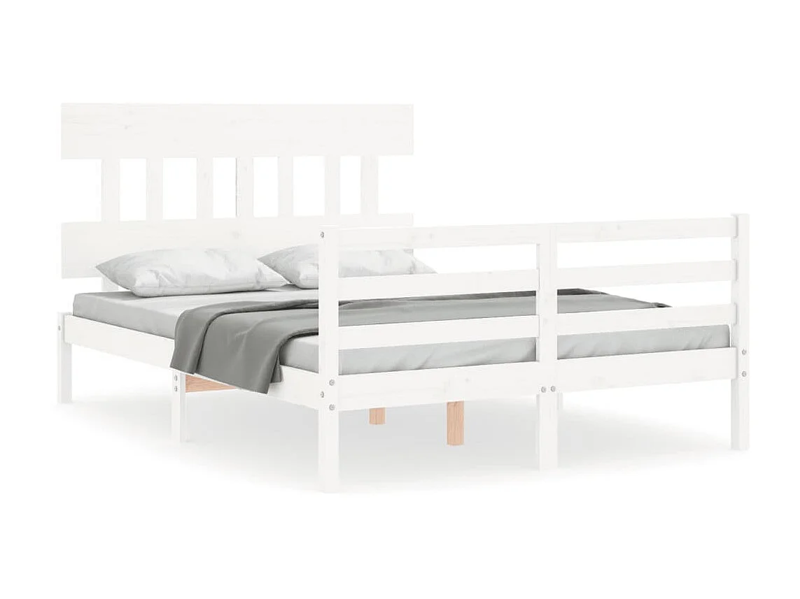 Bedframe met hoofdbord massief hout wit NL40689