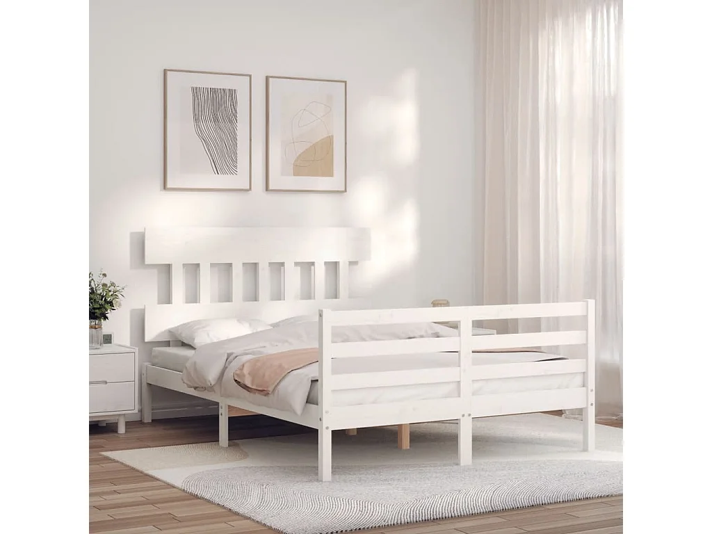 Lit-120x190 cm avec tête de lit blanc petit double bois massif EGGB52209