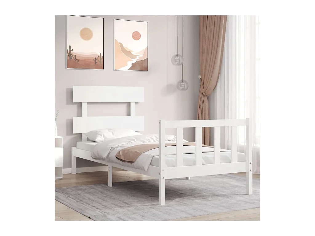 Lit-90x200 cm avec tête de lit blanc bois massif EGGB87577