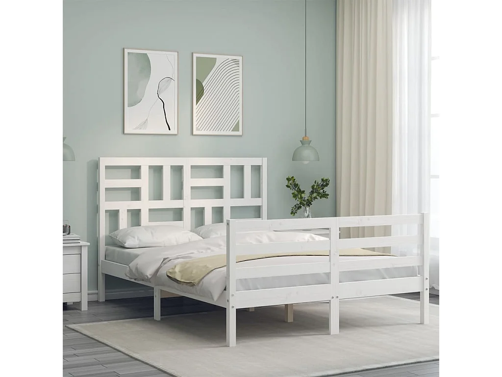 Lit-120x200 cm avec tête de lit blanc bois massif EGGB59273