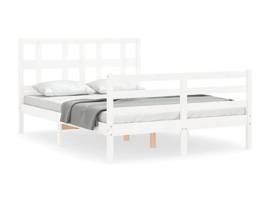 Cama de casal c/ cabeceira madeira maciça branco PT135567