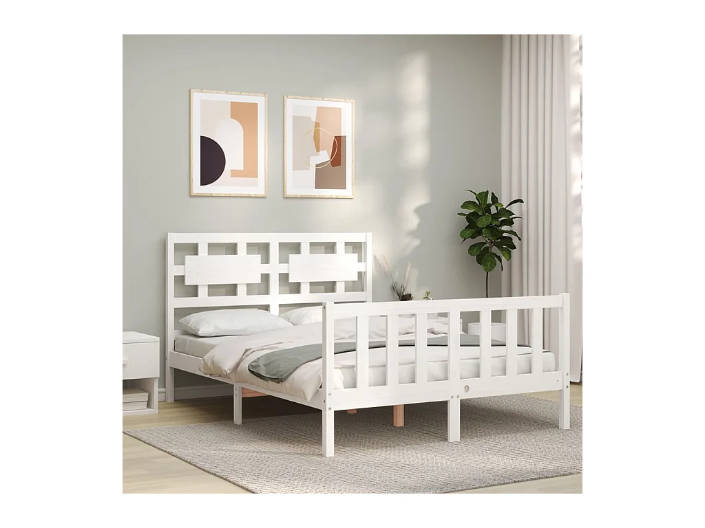 Cama 120x200 cm con cabecero madera maciza blanco ES29929