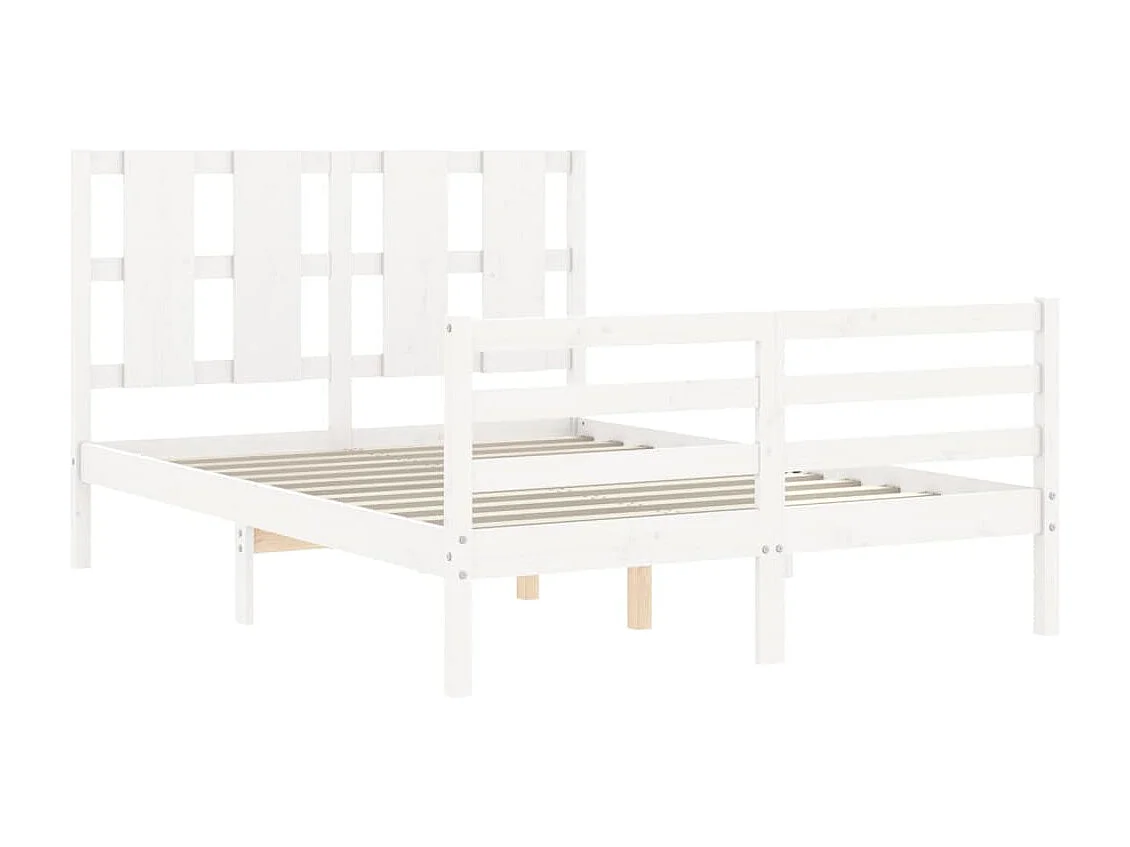 Cama com cabeceira 140x190cm madeira maciça branco PT495335