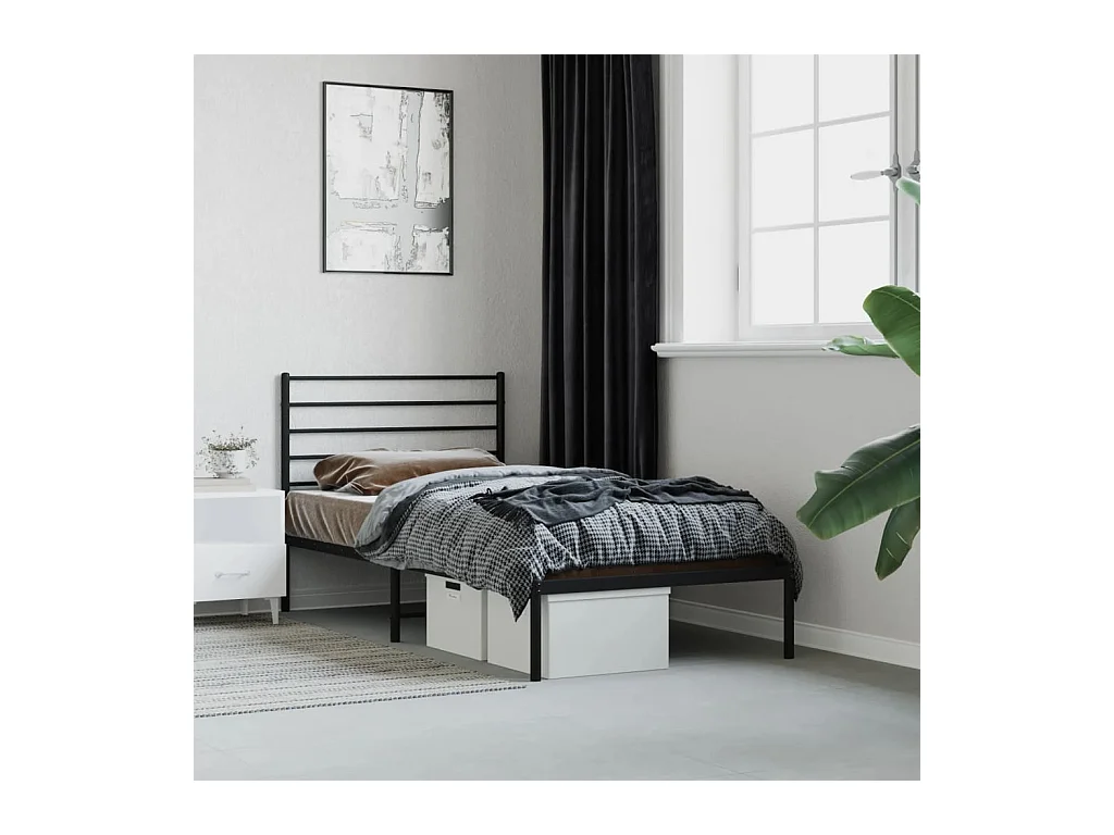 Lit-90x200 cm métal avec tête de lit noir EGGB79072