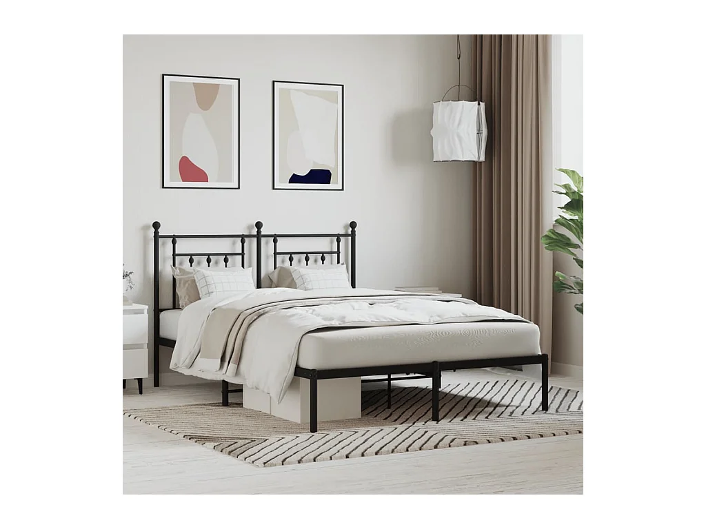 Lit-140x190 cm métal avec tête de lit noir EGGB94221