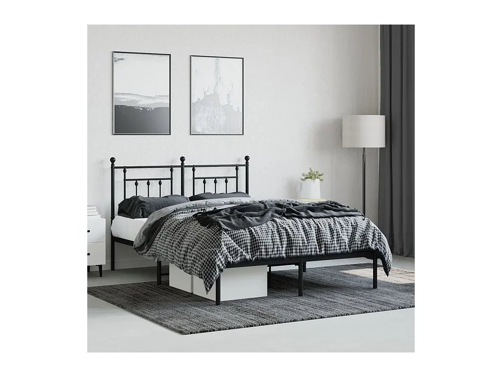 Lit-140x190 cm métal avec tête de lit noir EGGB94221